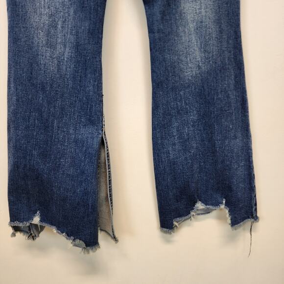 Cato Chewed Hem Flare Jeans Size 12 32" Blue Medium Wash High Waist Stretch - Picture 6 of 15